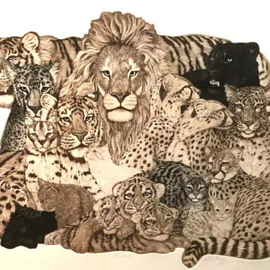 チャールズ・リン・ブラッグの絵画作品　タイトルは、キャットファミリー